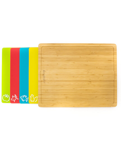 Berghoff Bamboo Cutting Board And 4 Multi-colored Inserts Set, 5 Piece In Nocolor