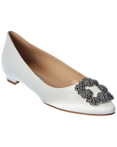 Manolo Blahnik Hangisi Satin Flat In White