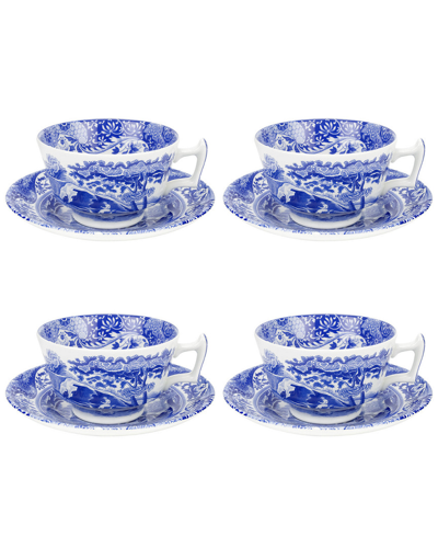 Spode Blue Italian Teacup And Saucers, Set Of 4 In Nocolor