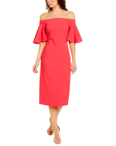 Theia Off-the-shoulder Midi Dress In Pink
