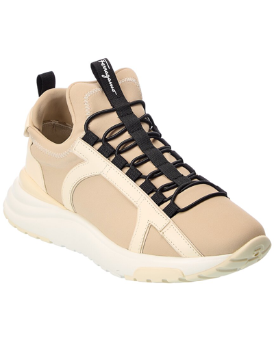 Ferragamo Gancini Leather-trim Sneaker In Beige