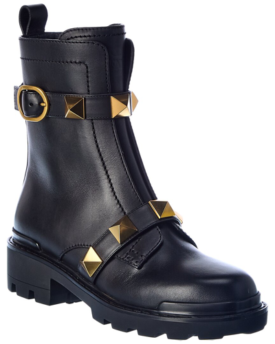 Valentino Garavani Black Roman Stud 85 Leather Ankle Boots