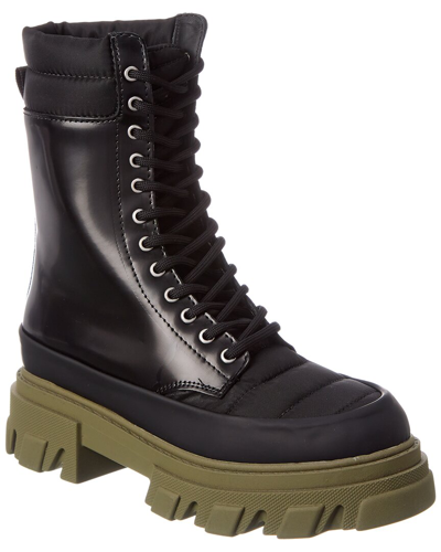 Ganni Quilted Shell And Leather Combat Boots In Black