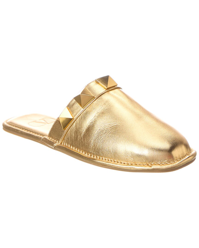 Valentino Garavani Roman Stud Leather Slipper In Gold