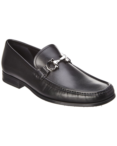 Ferragamo Gancini Reversible Bit Leather Loafer In Black