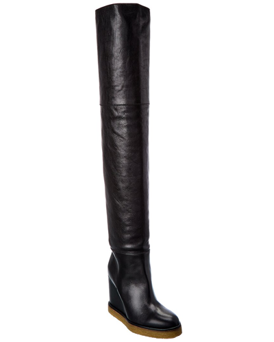 Celine Manon Wedge Leather Over-the-knee Boot In Black