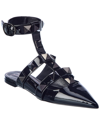 Valentino Roman Stud Leather Ankle Strap Flat In Black
