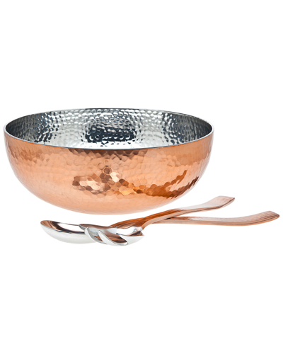 Godinger 10.5in Hammered Salad Bowl With Servers In Copper