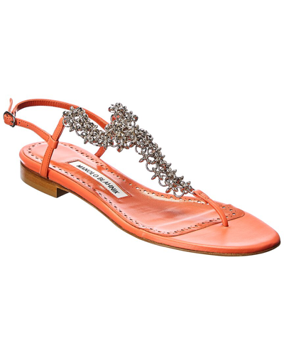 Manolo Blahnik Leather Sandal In Orange