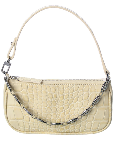 By Far Rachel Mini Chain-embellished Croc-effect Leather Shoulder Bag In White