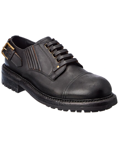 Dolce & Gabbana Brown Leather Lace Up Derby Dress Shoes In Black