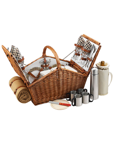 Picnic At Ascot Deluxe Huntsman Picnic Basket For 4 With Coffee & Blanket Set In Multicolor