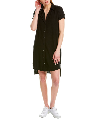 James Perse Short Sleeve High-low Shirt Dress In Black