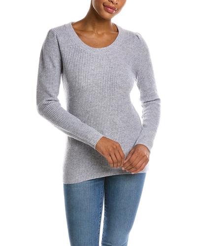 Qi Cashmere Puff Sleeve Wool & Cashmere-blend Sweater In Grey