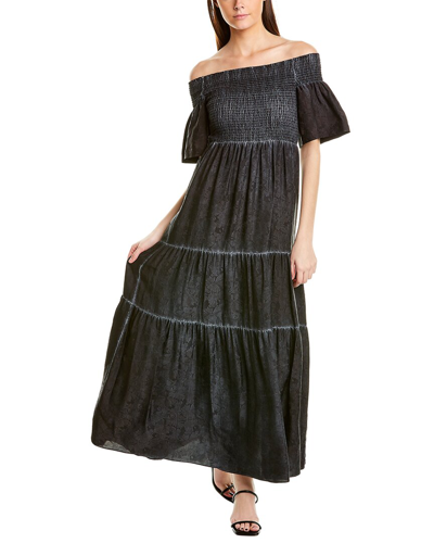 Nicole Miller Jacquard Garment-dyed Silk-blend Maxi Dress In Black