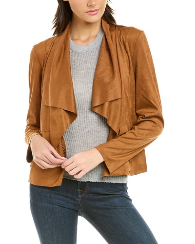 Bagatelle Faux-suede Drape-front Jacket In Brown