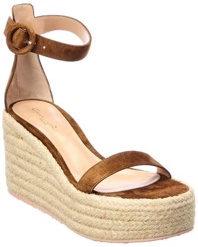 Gianvito Rossi 45 Suede Espadrille Wedge Sandals In Brown