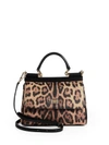 DOLCE & GABBANA Sicily Leopard Print Leather Top Handle Satchel