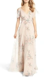 JENNY YOO CASSIE FLUTTER SLEEVE SURPLICE GOWN,1686EB