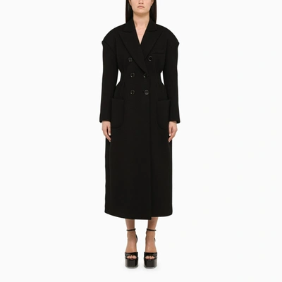 Dolce & Gabbana Technical Jersey Double-breasted Coat In Black