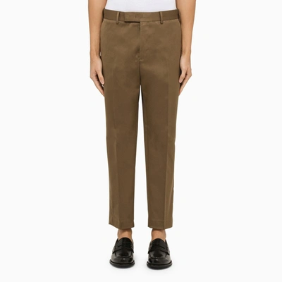 Pt Torino Beige Cotton Cropped Trousers In Brown