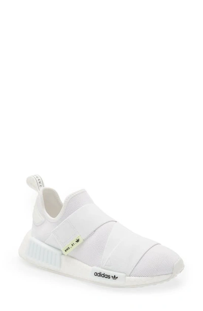 Adidas Originals Nmd R1 Slip On Sneakers In White/ White/ Core Black