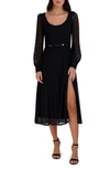 Julia Jordan Lace Overlay Long Sleeve Midi Dress In Black