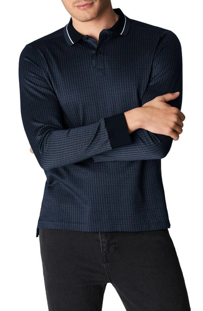 Eton Jacquard Slim Fit Long Sleeve Cotton Polo Shirt In Blue