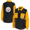WEAR BY ERIN ANDREWS WEAR BY ERIN ANDREWS BLACK PITTSBURGH STEELERS SNAP-UP SHIRT JACKET