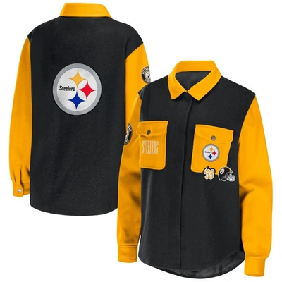 Wear By Erin Andrews Black Pittsburgh Steelers Snap-up Shirt Jacket