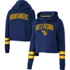 COLOSSEUM COLOSSEUM NAVY WEST VIRGINIA MOUNTAINEERS THROWBACK STRIPE CROPPED PULLOVER HOODIE