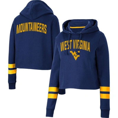 Colosseum Navy West Virginia Mountaineers Throwback Stripe Cropped Pullover Hoodie