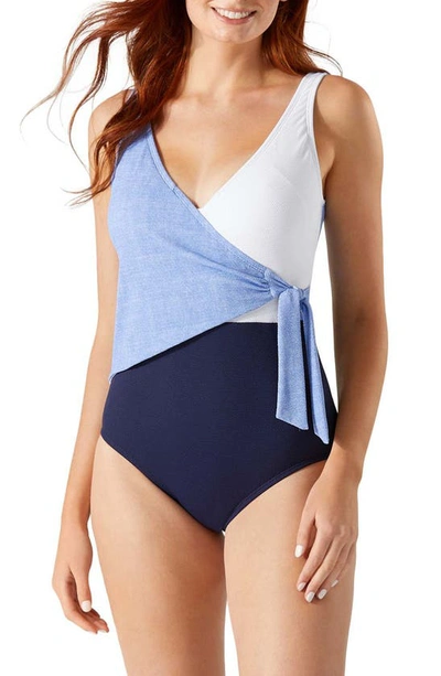 Tommy Bahama Colorblock Scoop Back One-piece Swimsuit In Blue Monday Heather
