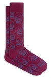 Bugatchi Skull Pattern Dress Socks In Plum