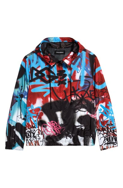 Dolce & Gabbana Graffiti-print Hooded Rain Jacket In Black