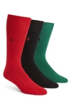 Polo Ralph Lauren Ralph Lauren 3-pack Supersoft Ribbed Socks In Green/ Black/ Red