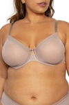 Curvy Couture Full Figure Mesh Underwire Bra In Bark