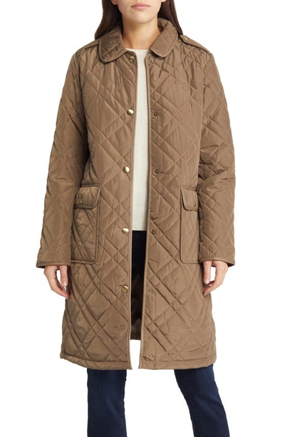 Lauren Ralph Lauren Faux Leather Trim Quilted Coat In Truffle ModeSens