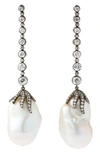 Mindi Mond Freshwater Pearl & Diamond Claw Drop Earrings In White