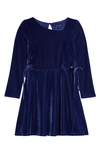 Ava & Yelly Kids' Long Sleeve Velvet Dress In Blue