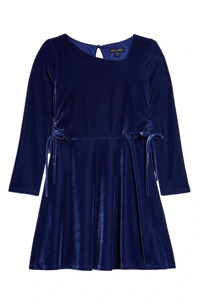 Ava & Yelly Kids' Long Sleeve Velvet Dress In Blue