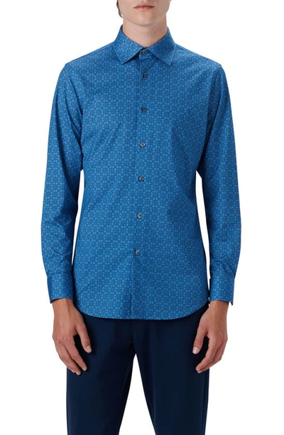 Bugatchi Ooohcotton® Diamond Print Button-up Shirt In Night Blue
