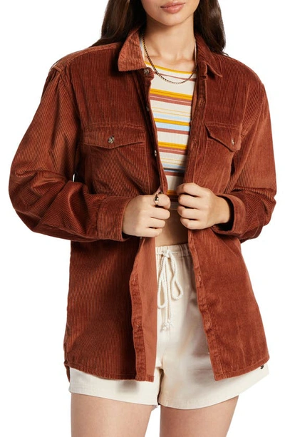 Roxy Let It Go Corduroy Shirt Jacket In Baked Clay