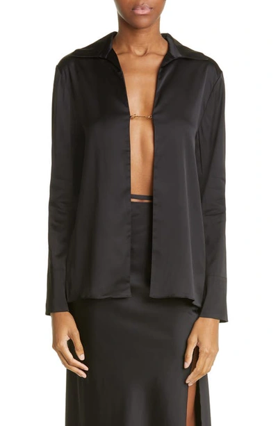 Jacquemus La Chemise Notte Open Satin Shirt In Black