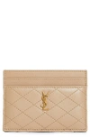 Saint Laurent Gaby Quilted Leather Card Case In Beige