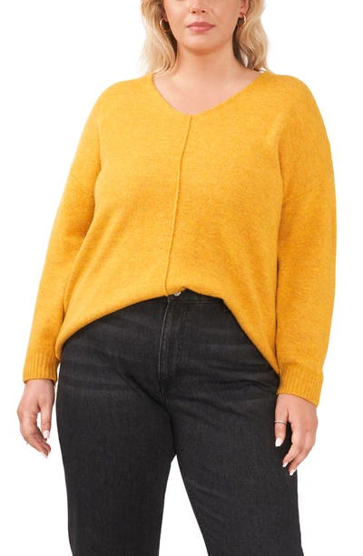 Vince Camuto Plus Size Cozy V-neck Long Sleeve Sweater In Yellow