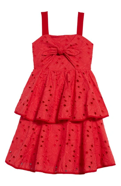 Marchesa Kids' Eyelet Embroidered Tiered Dress In Red