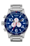 Nixon 'the 51-30 Chrono' Watch, 51mm In Navy Sunray / Silver