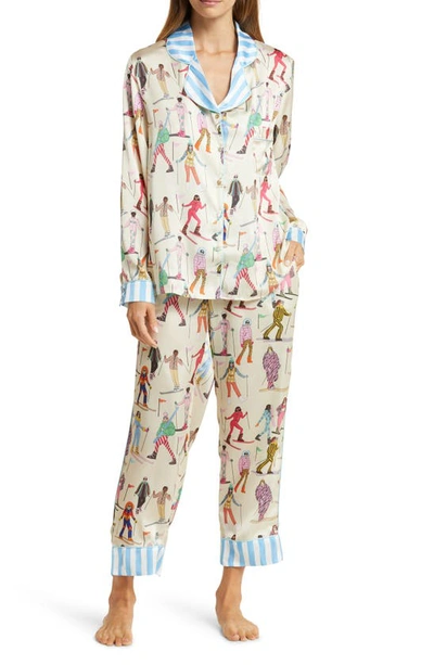 Karen Mabon Printed Satin Pajama Set In Cream