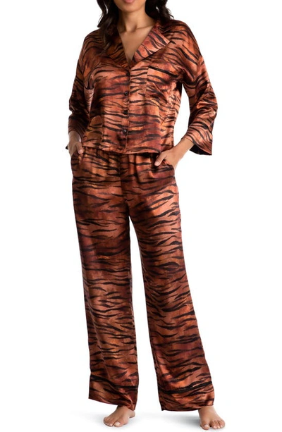 Midnight Bakery Tiger Print Satin Pyjamas In Rust